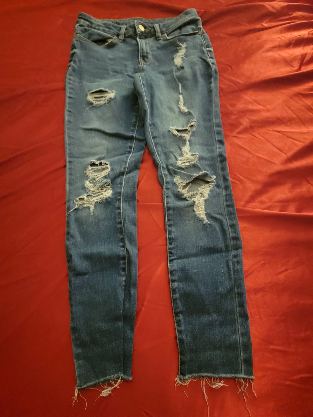 a.n.a Women's Distressed Skinny Jeans - Blue